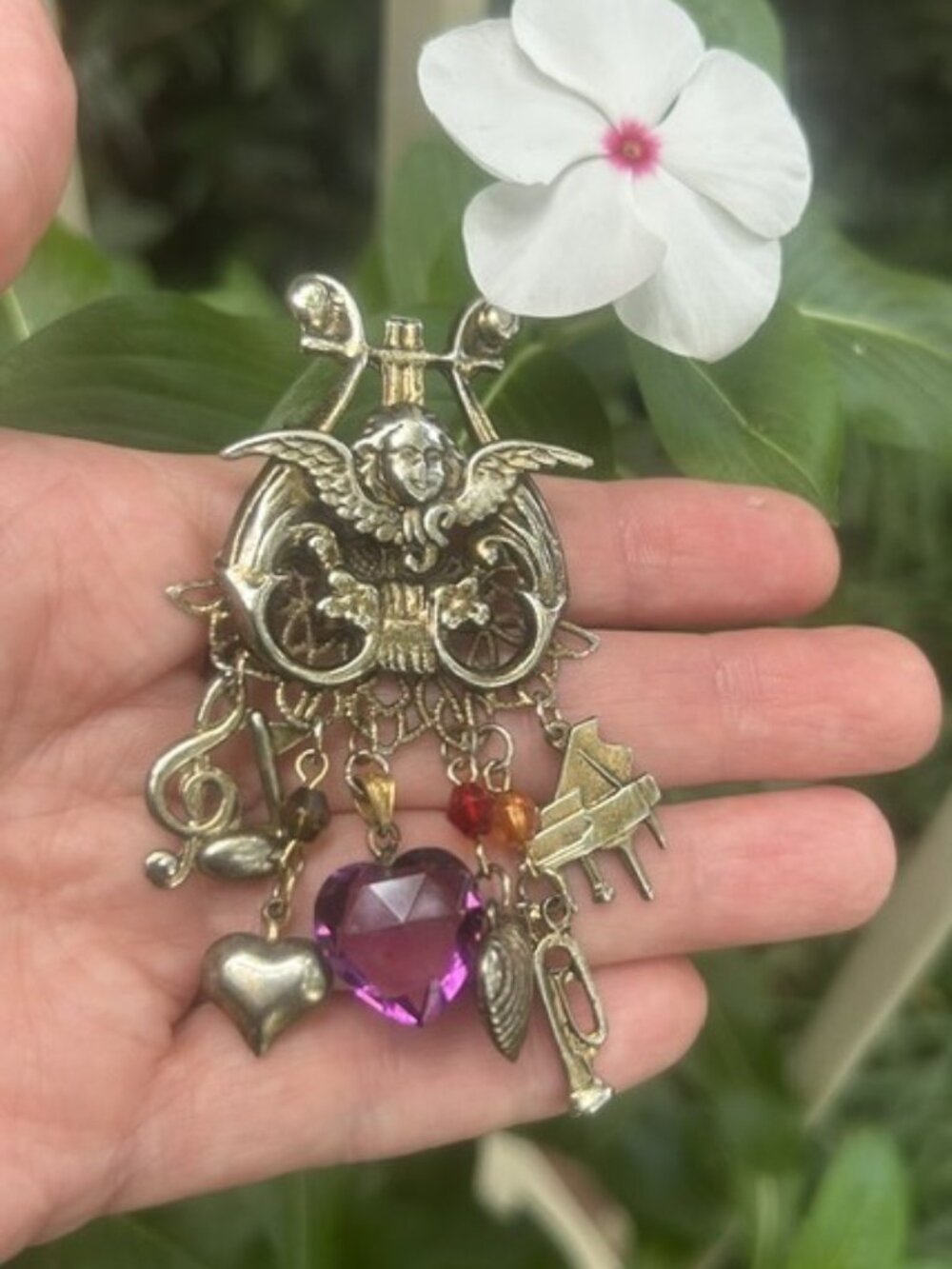 CHERUB Angel Musical Note Heart Charm Large BROOCH